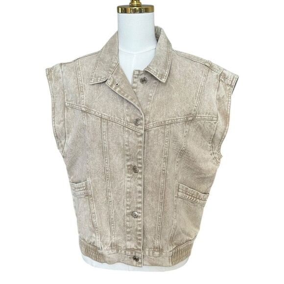 NWT Elan Joy Vest Tan Wash Button Down Denim with Pockets Sz Med - Picture 2 of 14